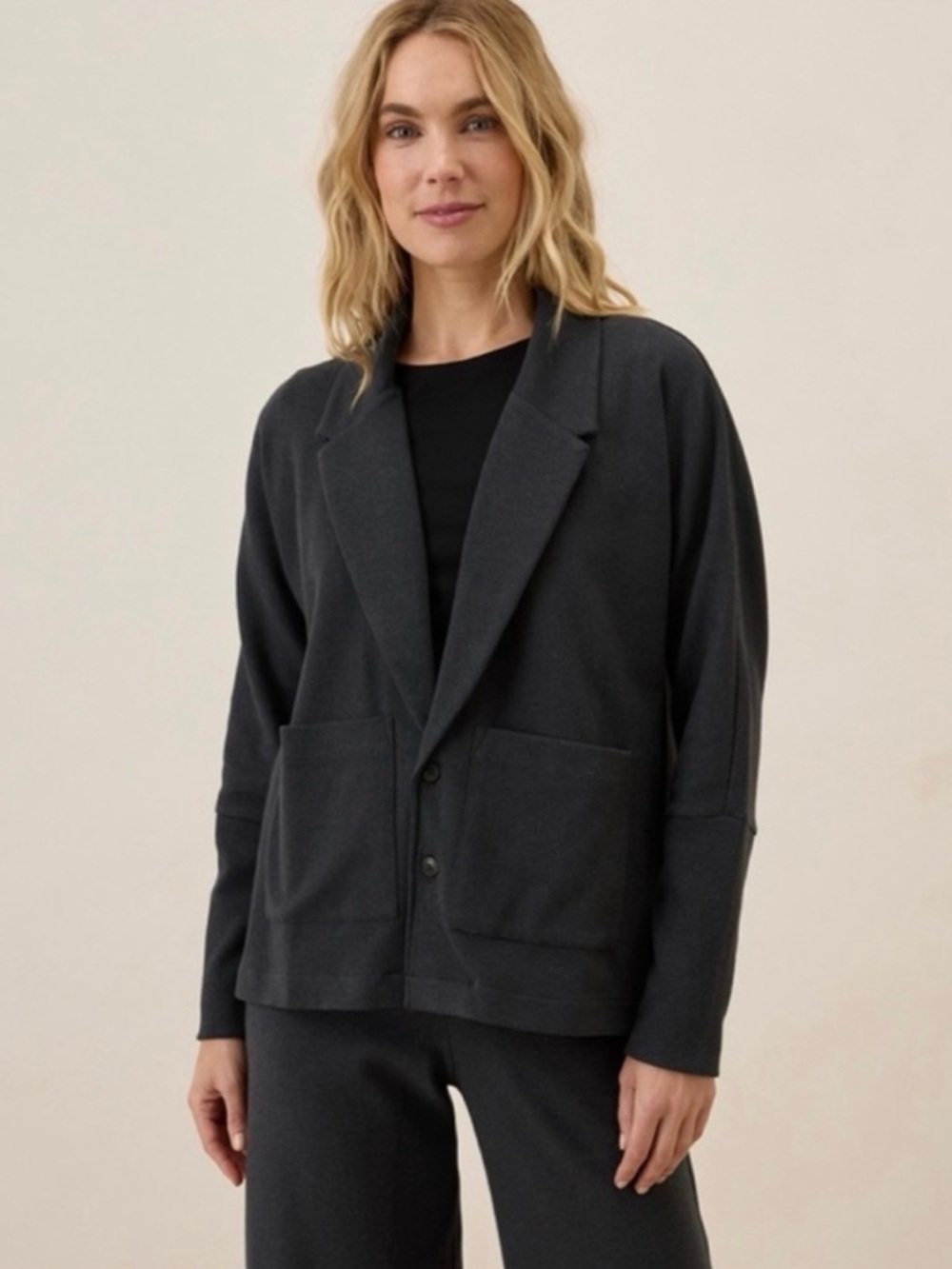 NWT PACT organic cotton airplane relaxed blazer lightweight charcoal gray size S